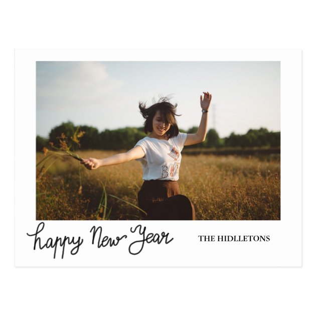 Happy New Year Modern Holiday Typography Photo Postcard