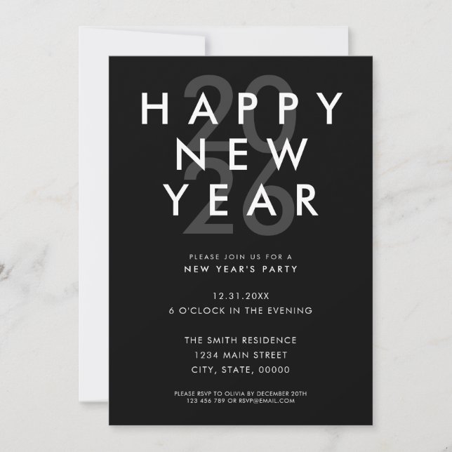 Happy New Year Modern Minimalist New Year's Party Invitation (Front)