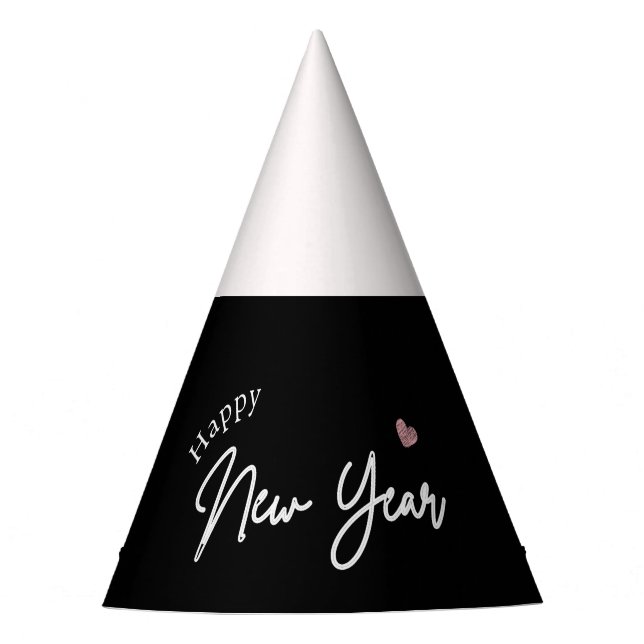 Happy New Year Modern Minimalist Typography Black  Party Hat (Front)