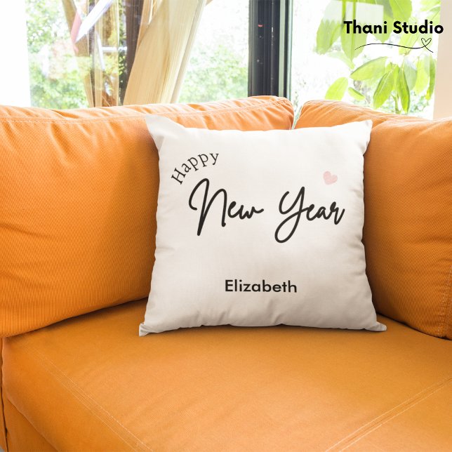 Happy New Year Modern Minimalist Typography Throw Pillow (Creator Uploaded)