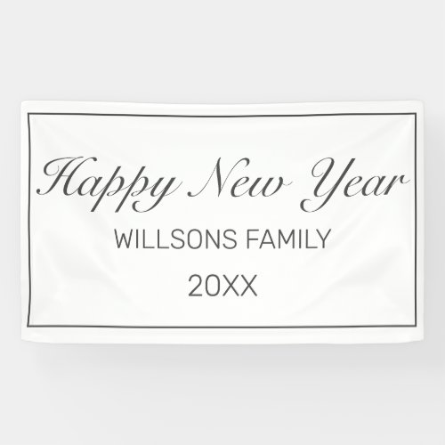 Happy New Year Modern Minimalist White Black Banner