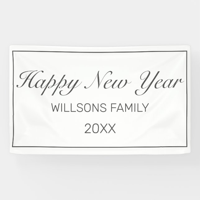 Happy New Year Modern Minimalist White Black Banner (Horizontal)