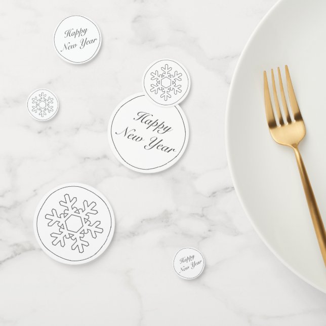 Happy New Year Modern Minimalist White Black Confetti (Group)