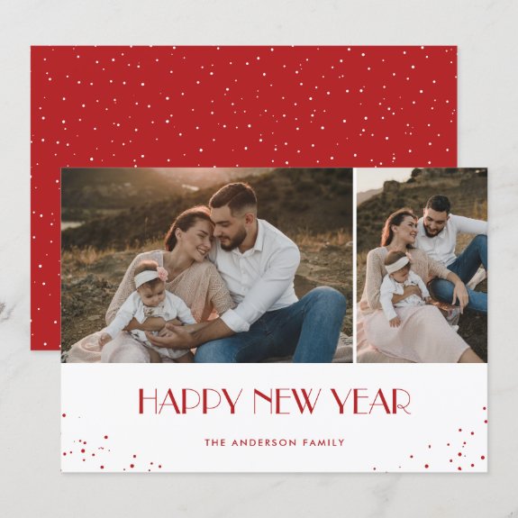 Happy New Year Modern Red Snowy 2 Photo