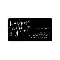 Happy New Year Modern Script Chic Gold Starburst Label