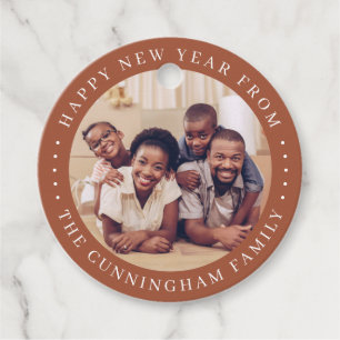 Happy New Year Modern Simple Chic Family Photo Favor Tags