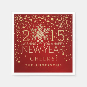 Happy New Year Modern Snowflake Confetti Holiday Paper Napkins