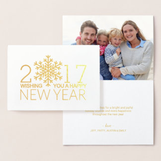Happy New Year Modern Snowflake Holiday Foil Card