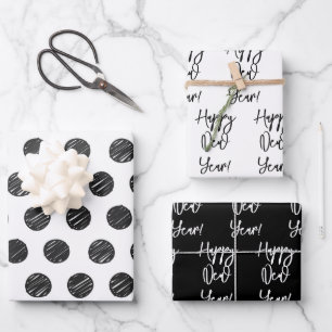 Happy New Year! Modern Text Artisan Polka Dots Wrapping Paper Sheets