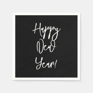 Happy New Year! Modern Text Chic Black White Fun Napkins