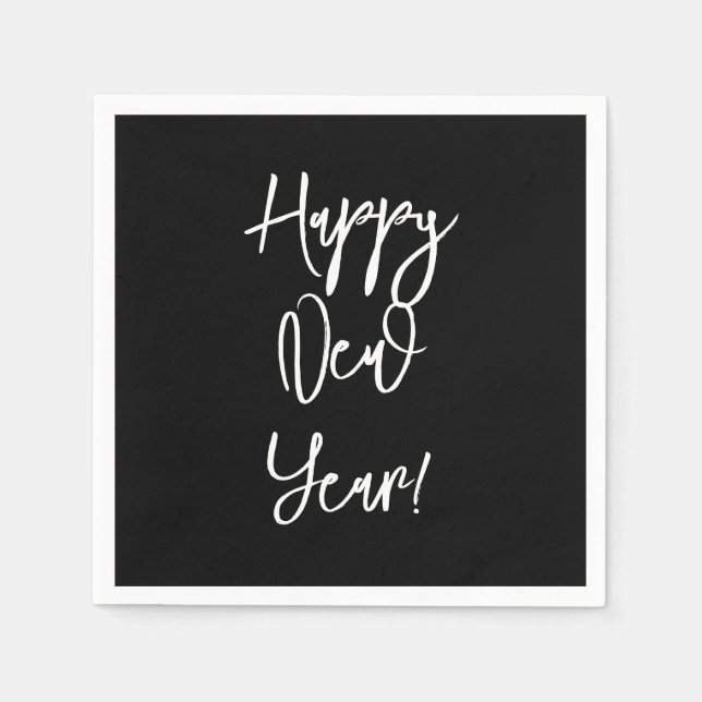 Happy New Year! Modern Text Chic Black White Fun Napkins (Front)