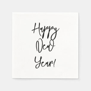 Happy New Year! Modern Text Chic Black White Fun Napkins