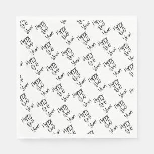 Happy New Year! Modern Typography Black White Fun Napkins
