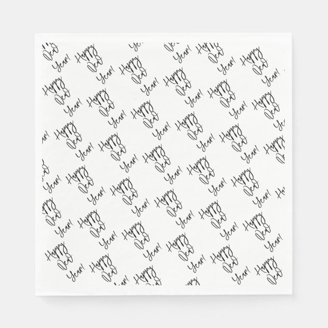Happy New Year! Modern Typography Black White Fun Napkins (Front)