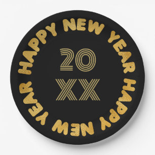 Happy New Year Modern Typography Paper Plates