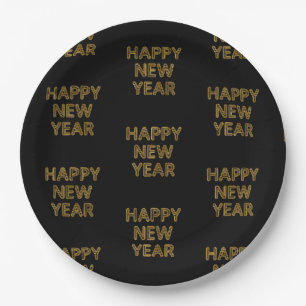 Happy New Year Modern Typography Paper Plates