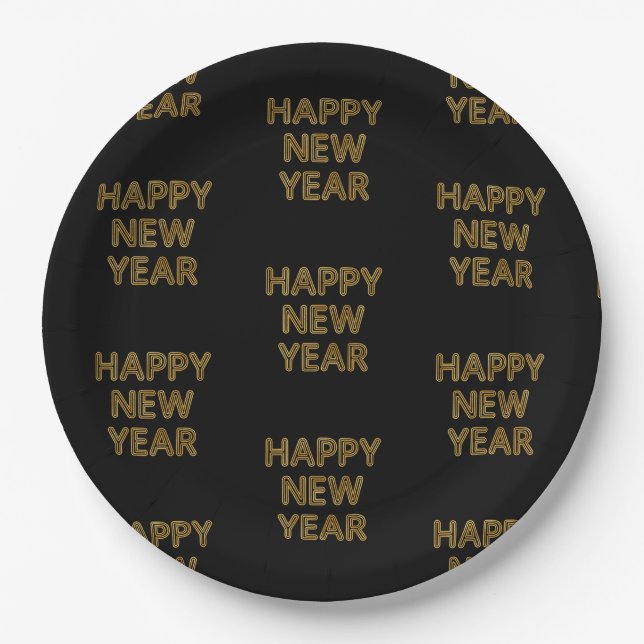 Happy New Year Modern Typography Paper Plates (Front)