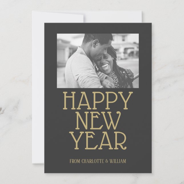 Happy New Year Modern Typography Personalized Holiday Card (Front)