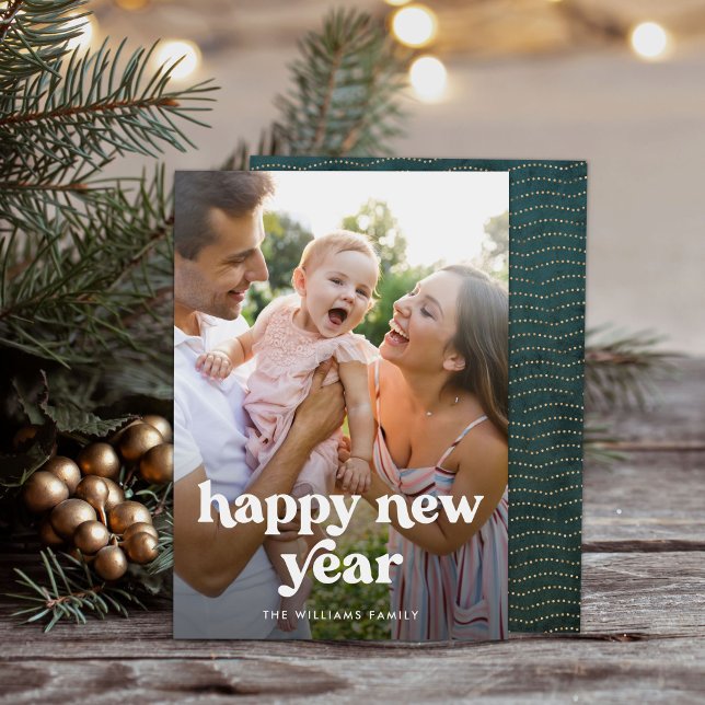 Happy New Year Modern Typography Photo Holiday Card (Creator Uploaded)