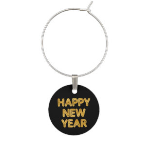 Happy New Year Modern Typography Wine Charm