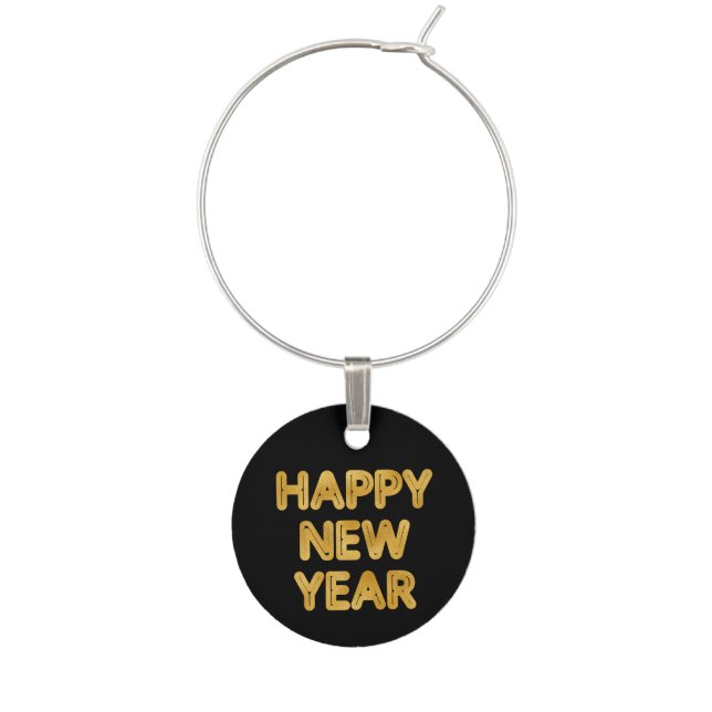 Happy New Year Modern Typography Wine Charm (Front)