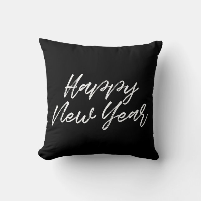 Happy New Year modern white font Throw Pillow (Front)