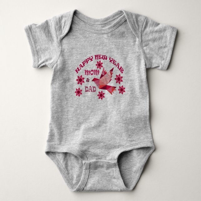 HAPPY NEW YEAR MOM & DAD , Baby Bodysuit  (Front)