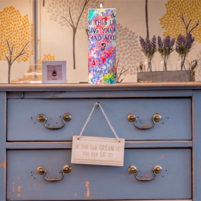 Happy New Year Mom&Dad Colourful marble abstract  Pillar Candle (Creator Uploaded)