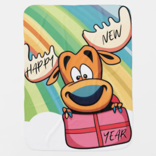 Happy New Year Moose - Festive Celebration Design Baby Blanket