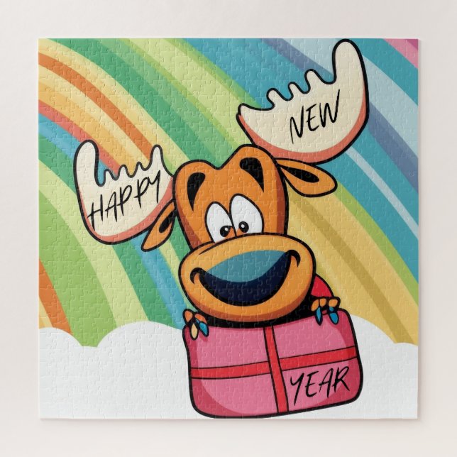 Happy New Year Moose - Festive Celebration Design Jigsaw Puzzle (Vertical)