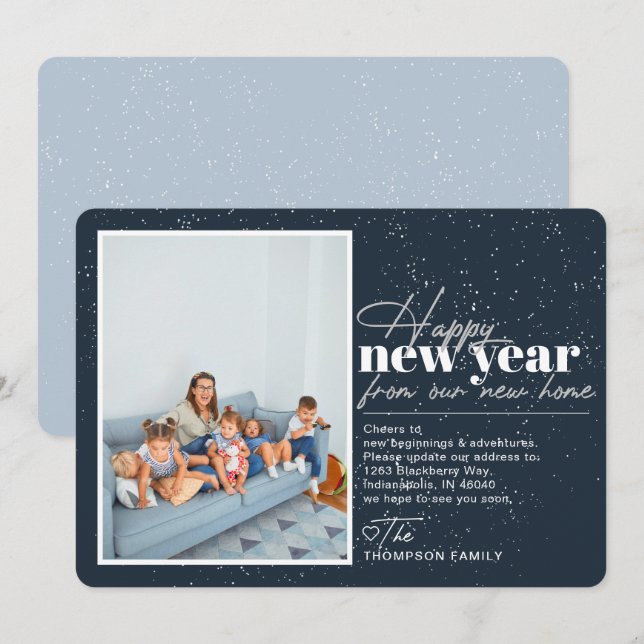 Happy New Year Moving Announcement Navy Photo (Front/Back)