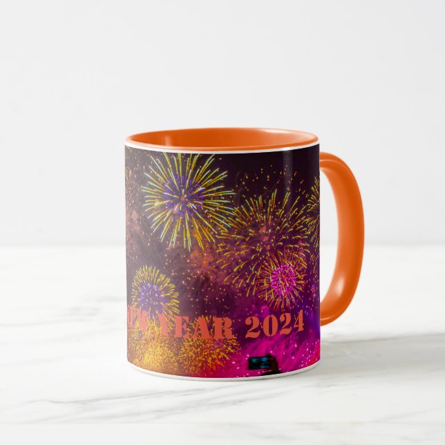 Happy New Year Mug 2024 orange color  (Front Right)