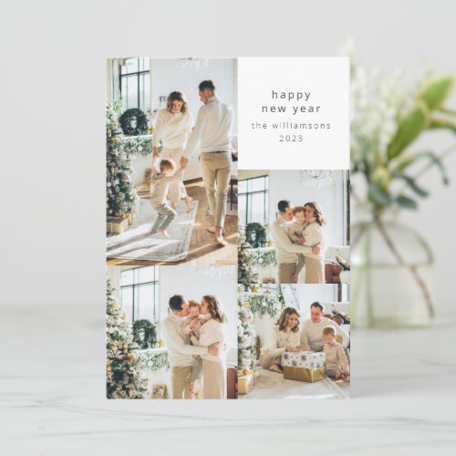 Happy New Year Multi Photo Collage Custom Message Holiday Card