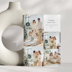 Happy New Year Multi Photo Collage Custom Message Holiday Card