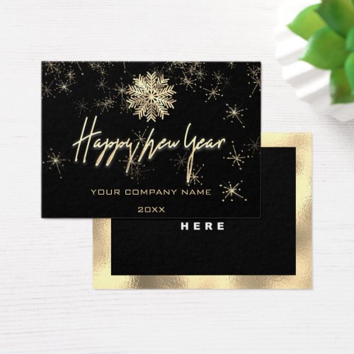 Happy New Year Name Logo Black Gold Snowflakes