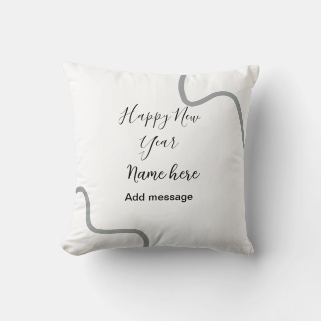 Happy new year name message gray simple holiday  throw pillow (Front)