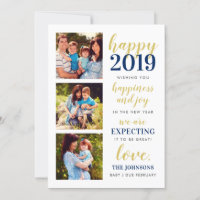 Happy New Year | Navy and Gold Expecting in 2019 Holiday Card