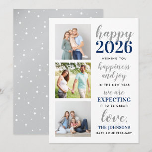 Happy New Year Navy and Silver Expecting in 2026 Holiday Card
