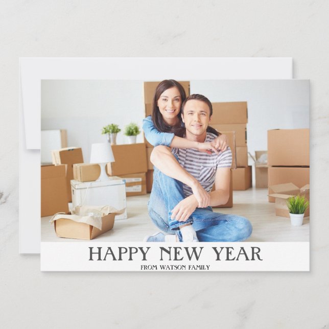 Happy New Year & New Address Photo | With Calendar Holiday Card (Front)