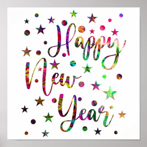 Happy New Year New Years Eve Celebration Pattern Poster