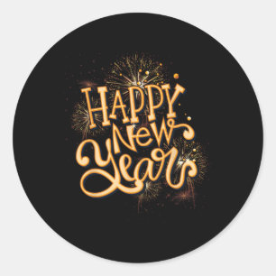 Happy New Year New Years Eve Party , Black  Classic Round Sticker