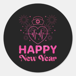 Happy New Year Nurse Crew Heartbeat New Years Eve Classic Round Sticker