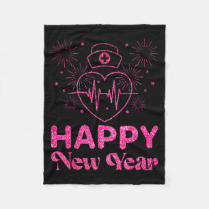 Happy New Year Nurse Crew Heartbeat New Years Eve Fleece Blanket