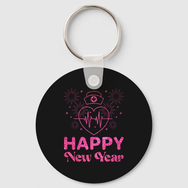 Happy New Year Nurse Crew Heartbeat New Years Eve  Keychain (Front)