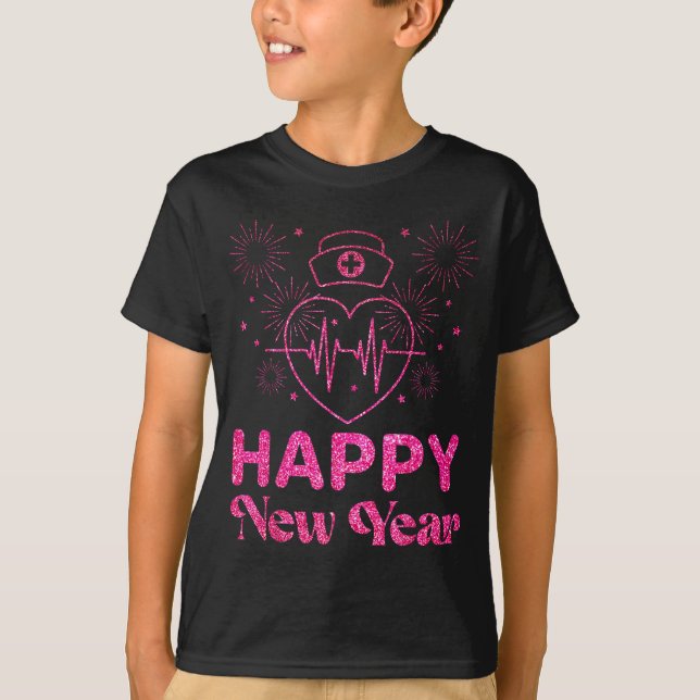 Happy New Year Nurse Crew Heartbeat New Years Eve  T-Shirt (Front)