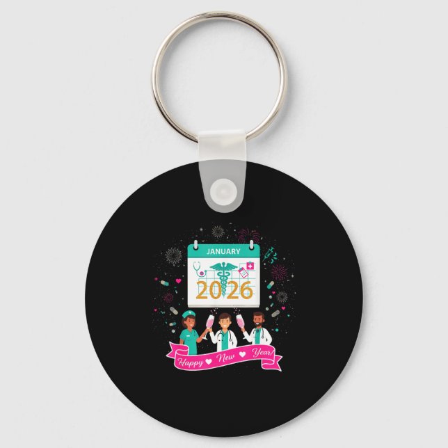 Happy New Year Nurse Shirt; Cute Medical Staff 202 Keychain (Front)
