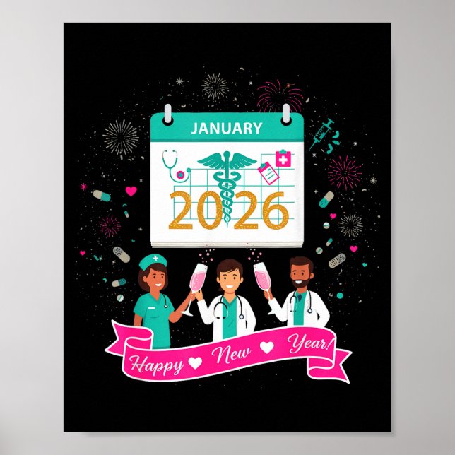 Happy New Year Nurse Shirt; Cute Medical Staff 202 Poster (Front)