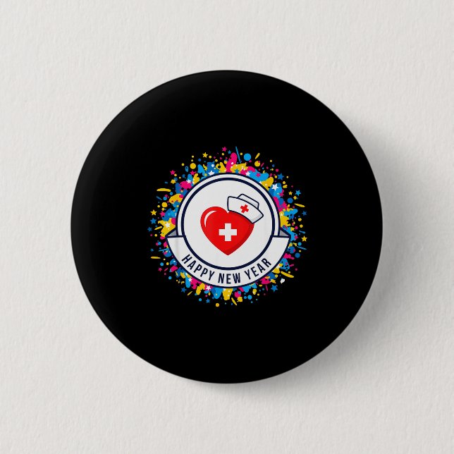 Happy New Year Nurse Shirt Cute Nk Heartbeat Medic Button (Front)