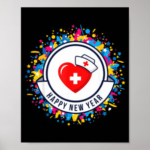 Happy New Year Nurse Shirt Cute Nk Heartbeat Medic Poster