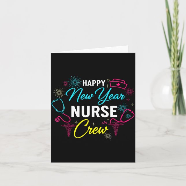Happy New Year Nurse Shirt, Fireworks Stethoscope  Card (Front)